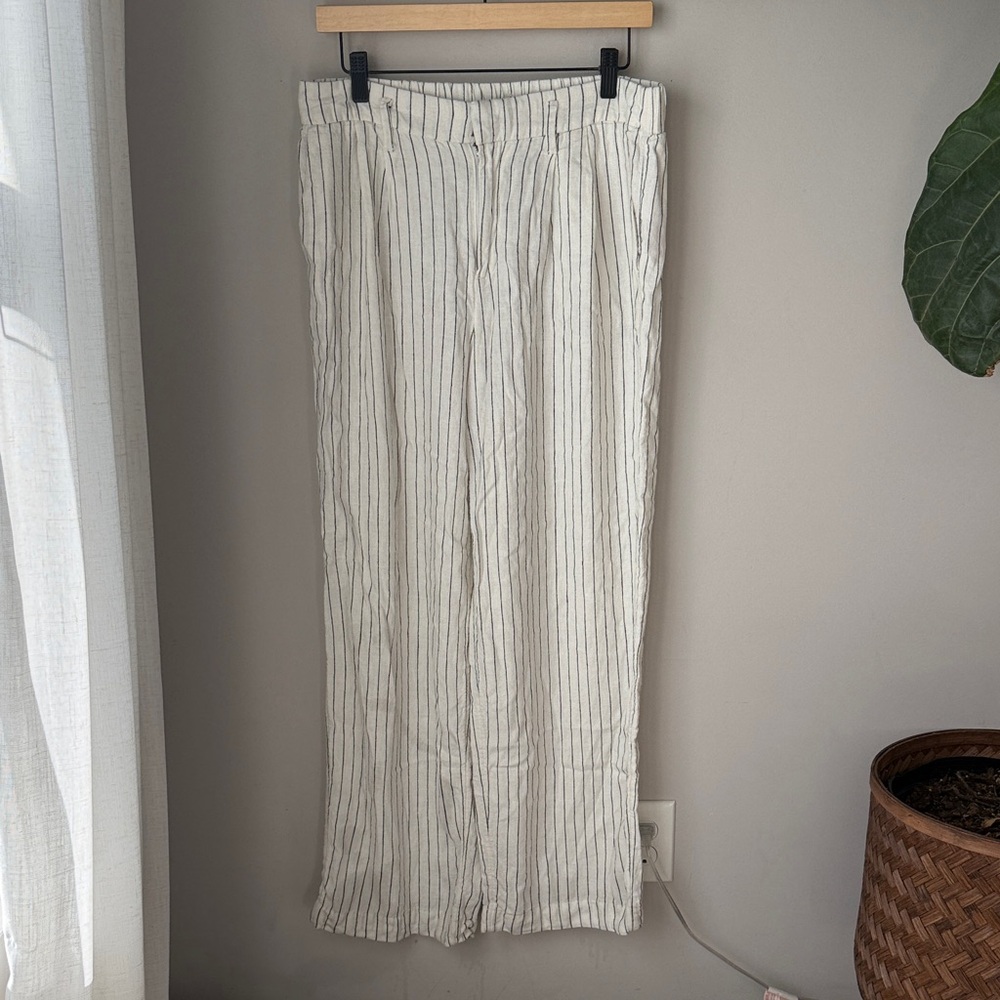 A New Day Black and White Linen Pinstripe Trouser Pants - Picture 2 of 8